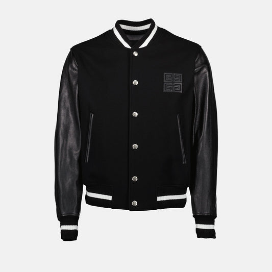 Varsity Bomber, Givenchy Jacket, Leather Wool Jacket, 4G Patch Bomber, Men's Designer Outerwear