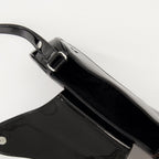 asymmetrical shoulder bag, black glossy bag, designer shoulder bag, adjustable strap bag, Diesel shoulder bag