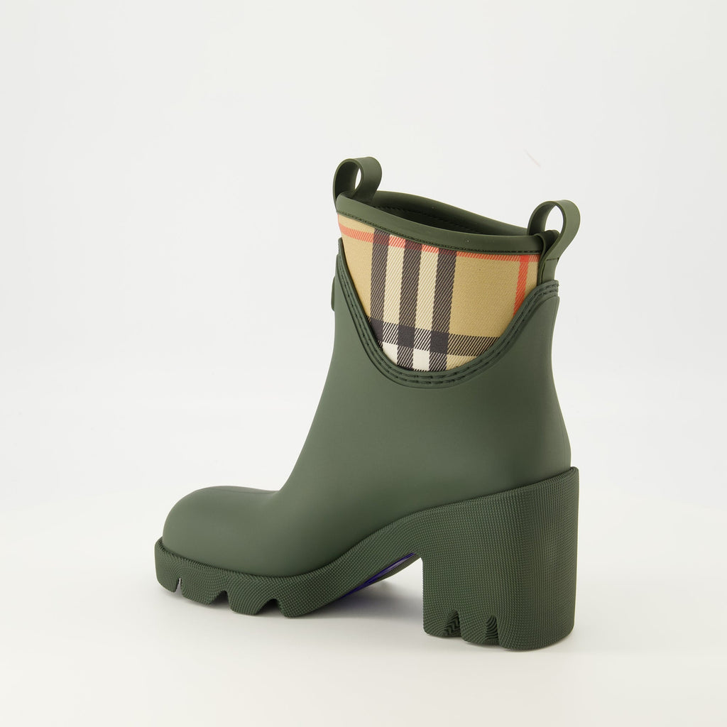 Burberry ankle boots, rubber boots, Marsh boots, green boots, fashion footwear