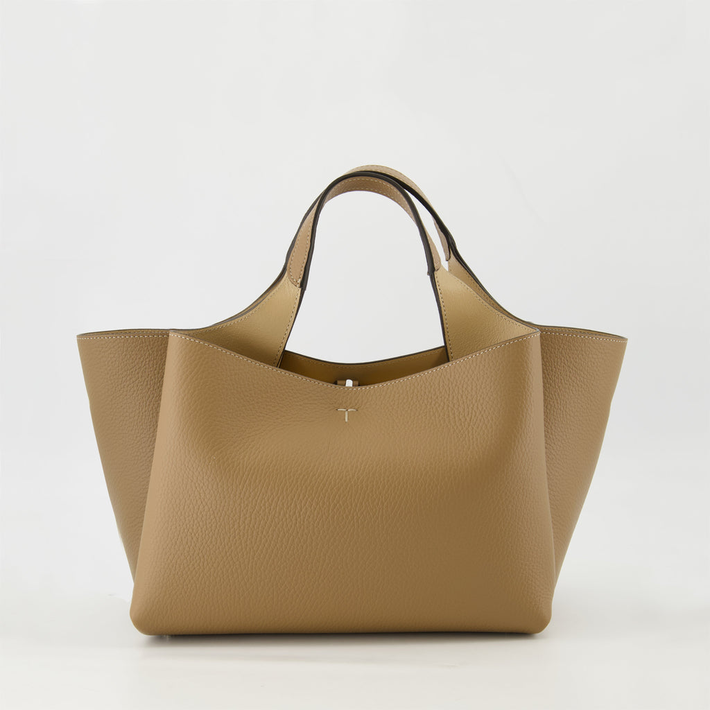beige leather bag, Tod's cabas, designer handbag, grained leather, women's accessory