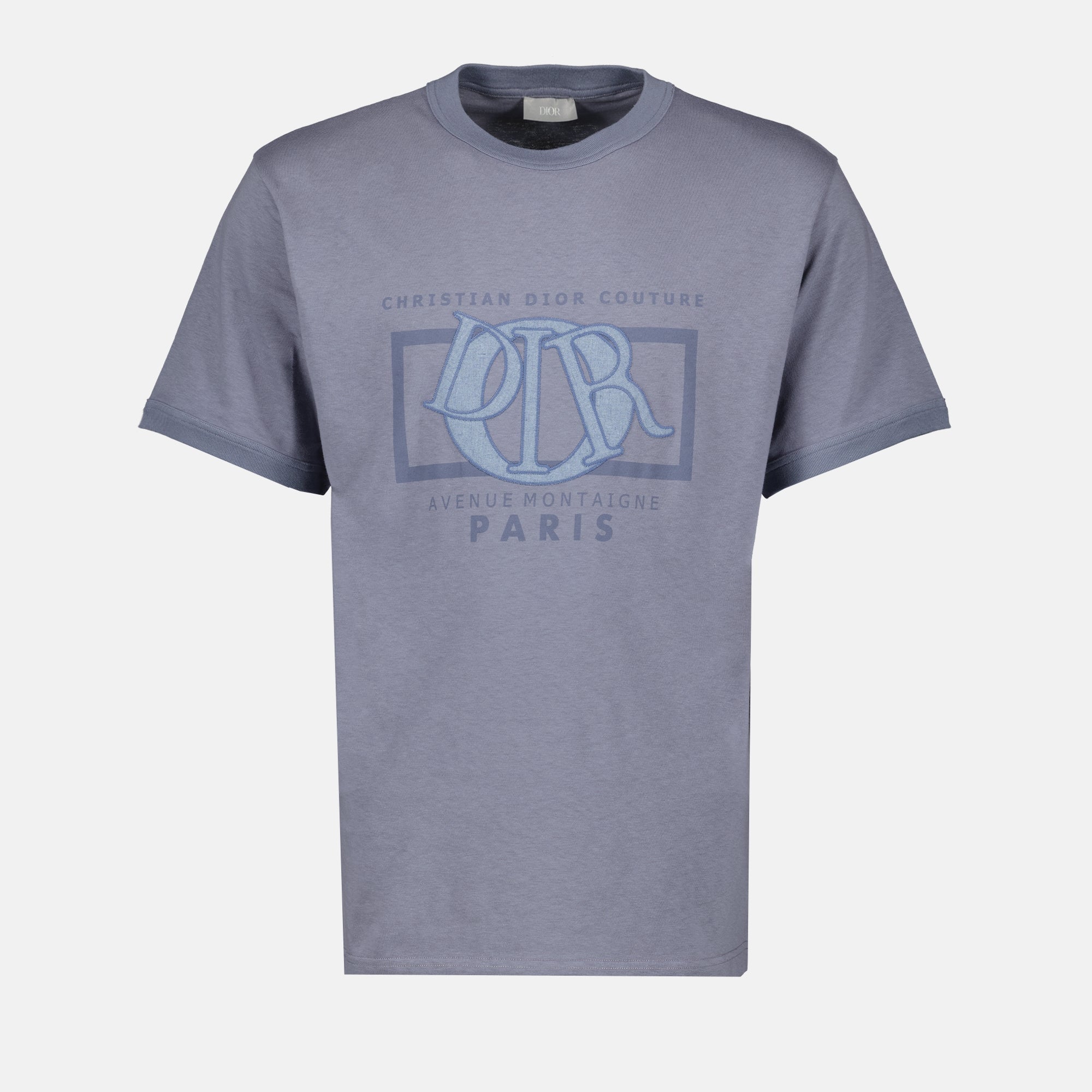 Dior Charm T-shirt, gray blue T-shirt, Autumn-Winter 2024, luxury cotton T-shirt, Dior apparel
