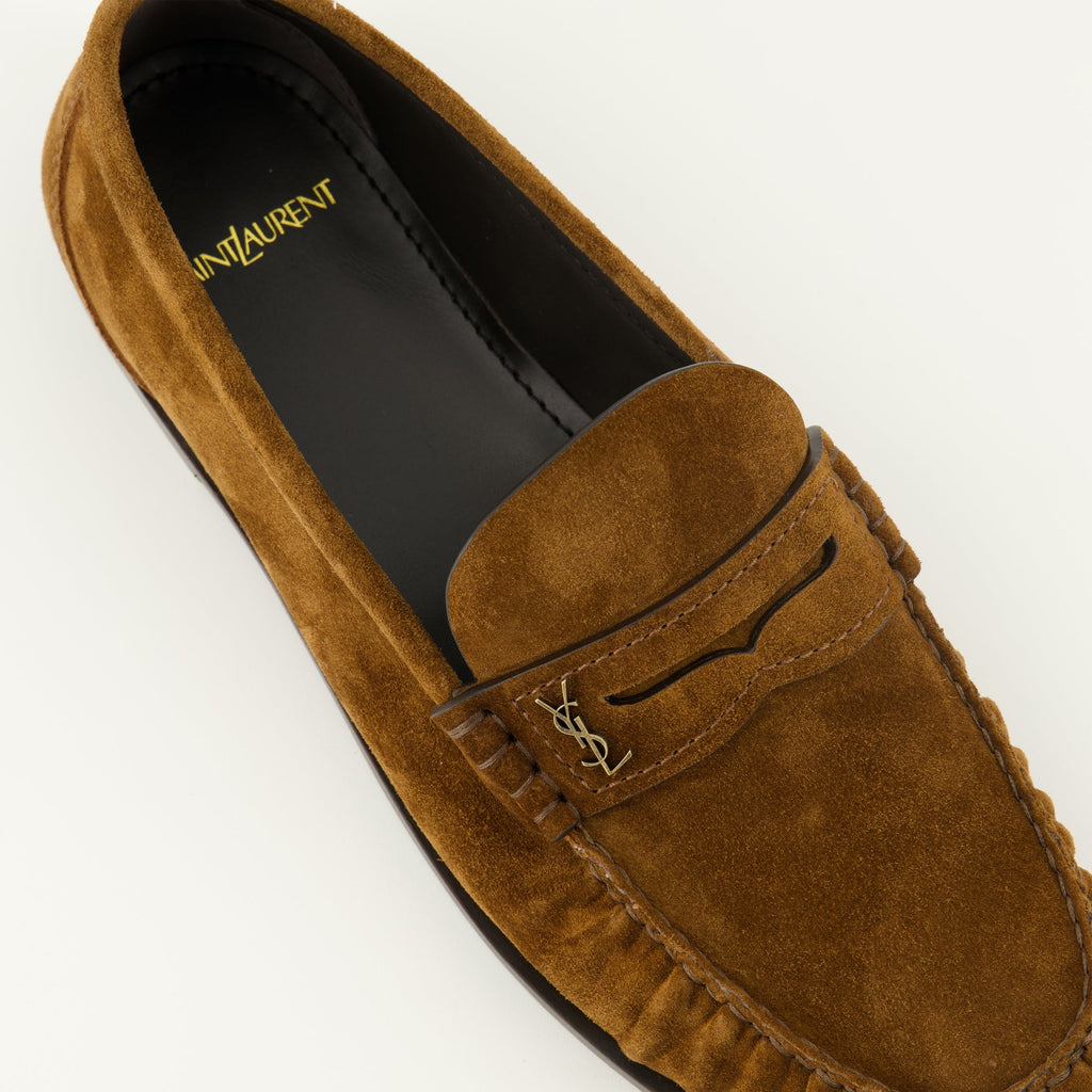 brown suede loafers, Saint Laurent loafers, comfortable loafers, moccasin shoes, stylish footwear