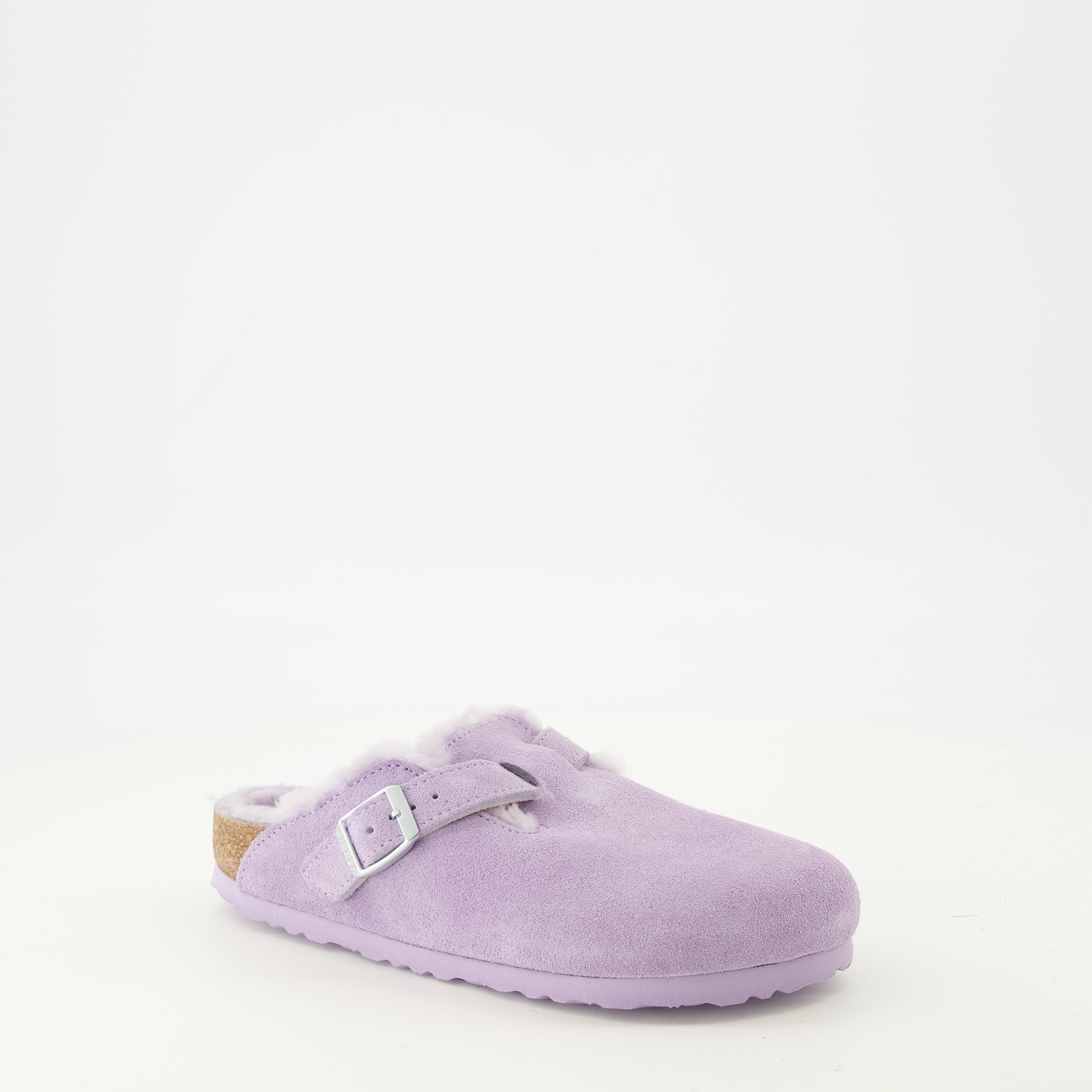 Image of Boston Violet Fur Mules by Birkenstock for Women - Season Spring-Summer 2026 - Front Right Three-Quarter View