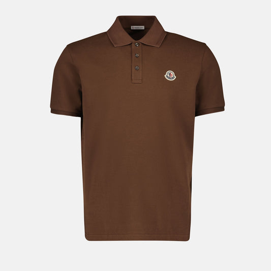 Moncler polo, brown logo polo, luxury men's wear, cotton piqué polo, autumn-winter collection