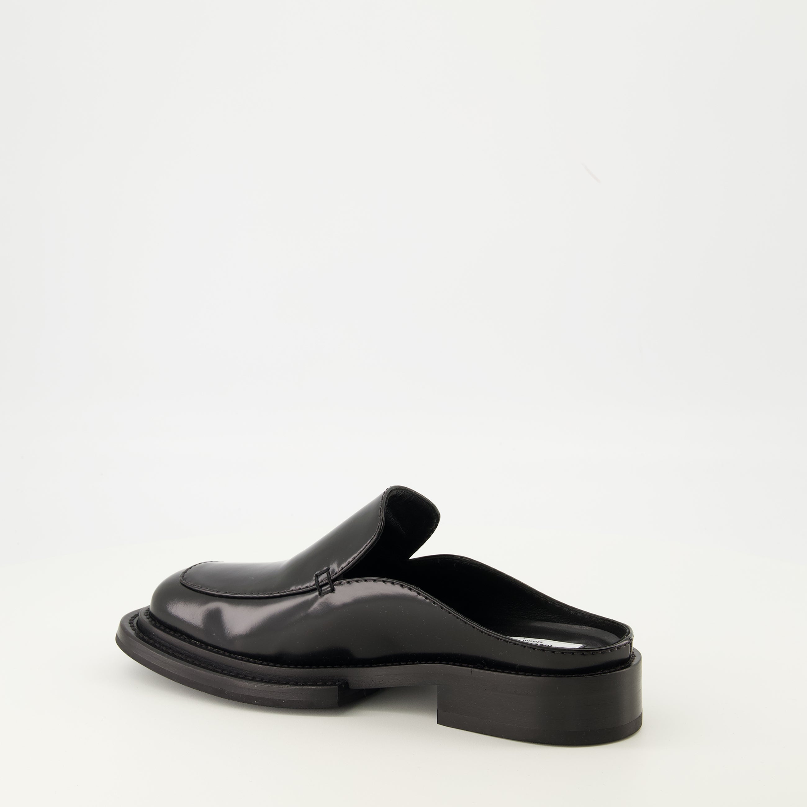 Moschino mules, patent leather footwear, black mules, comfortable slip-on shoes, women's designer shoes