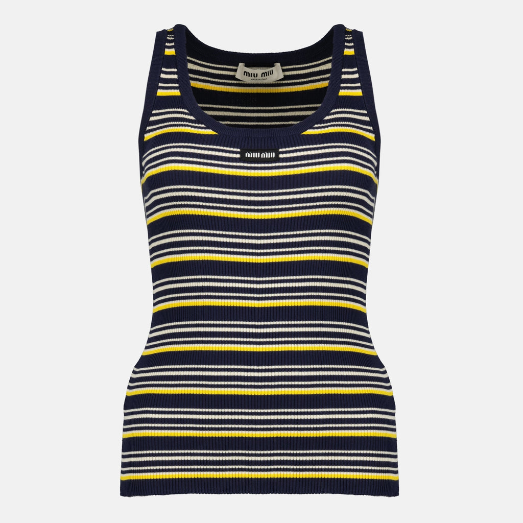 여성을 위한 미우미우의 스트라이프 탱크탑 이미지 - 2026년 봄-여름 시즌 - 앞면 보기