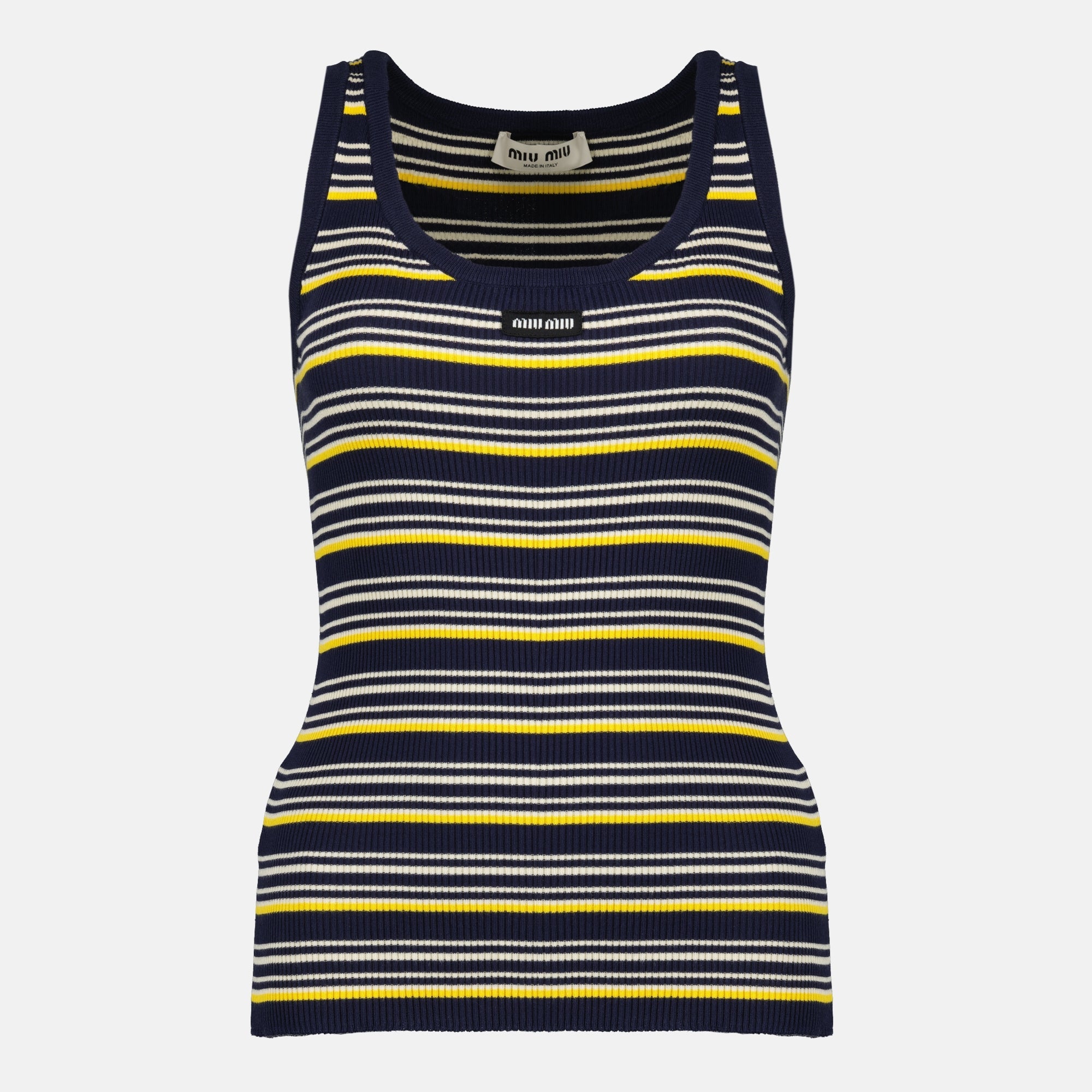 여성을 위한 미우미우의 스트라이프 탱크탑 이미지 - 2026년 봄-여름 시즌 - 앞면 보기