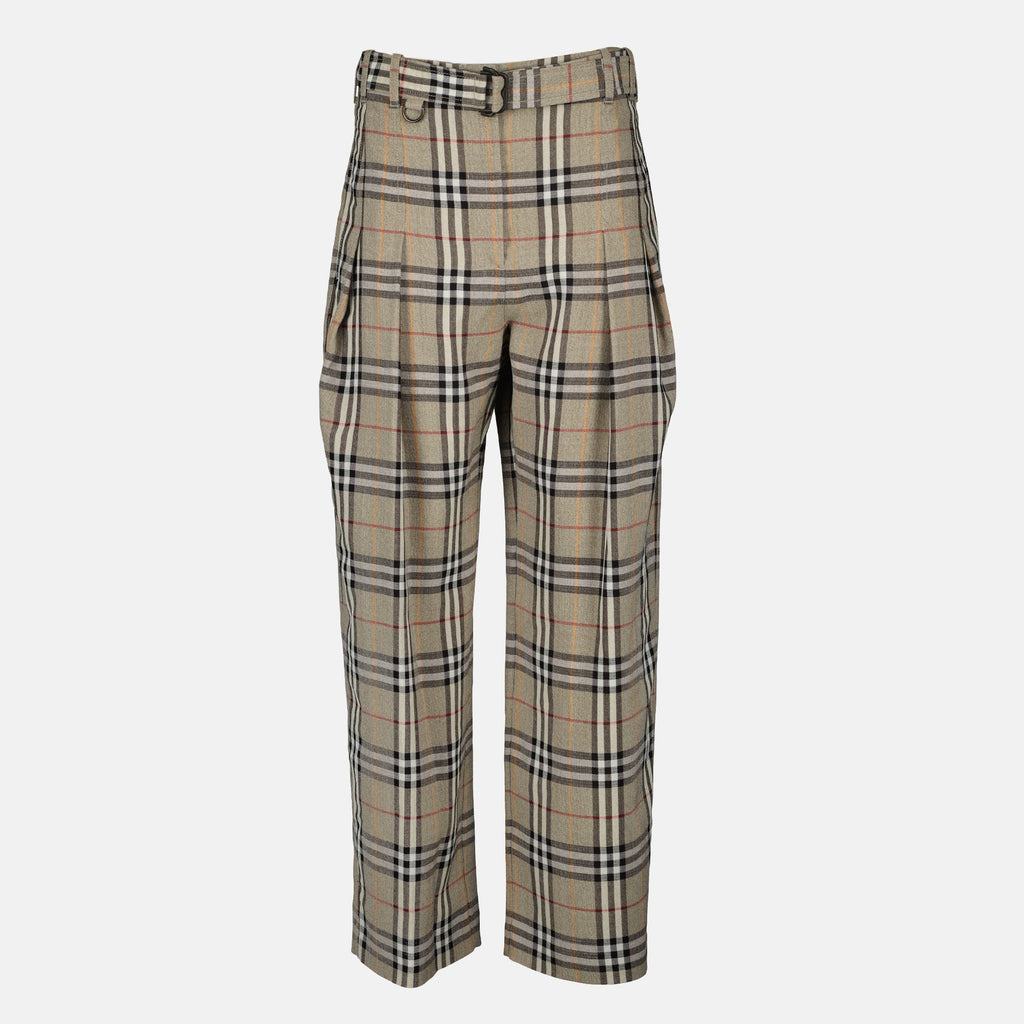 Imagen de Pantalones Beiges con Cuadros de Burberry para Mujeres - Temporada Otoño-Invierno 2025 - Vista Frontal