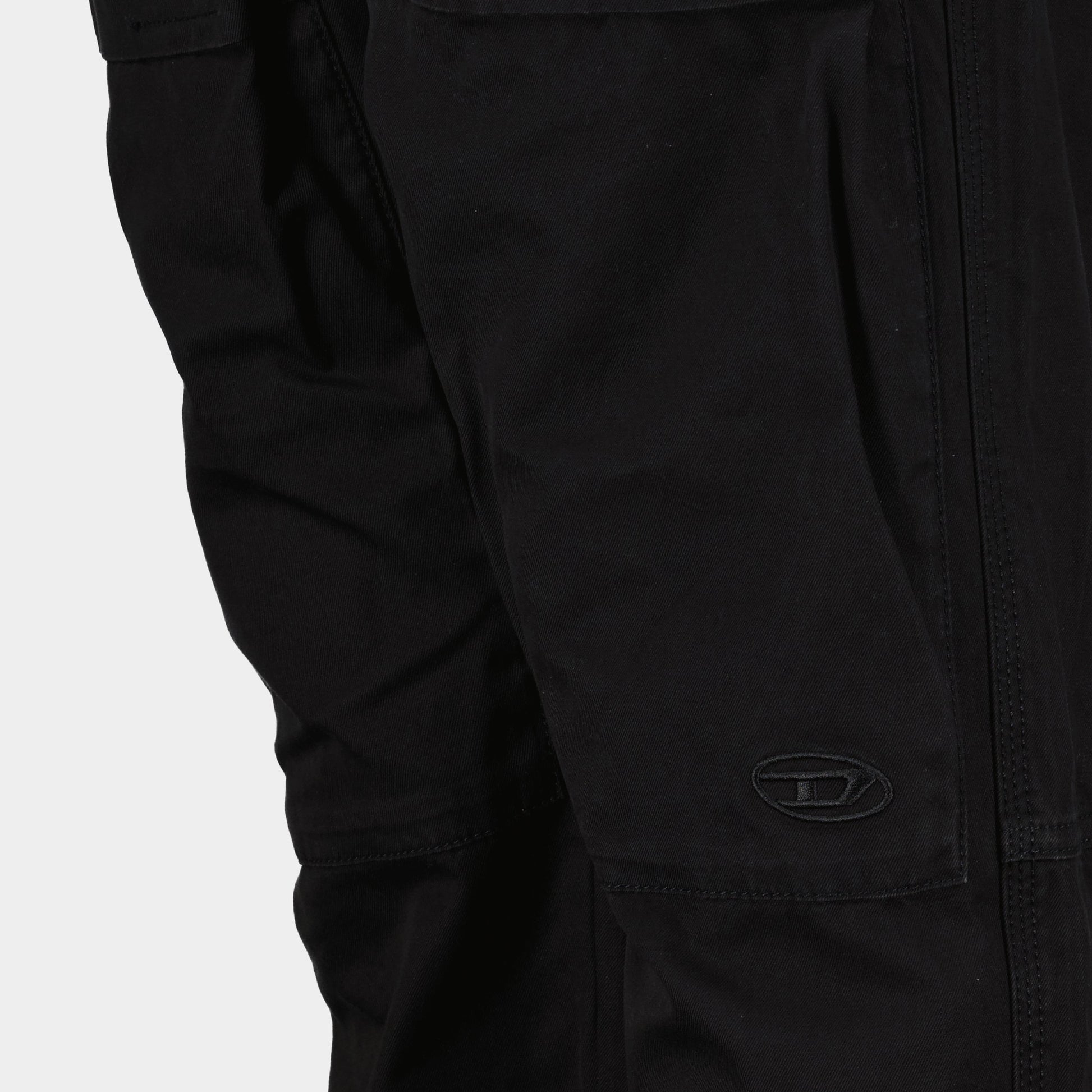 Black Cargo Jeans, P-Ride-Q3, Adjustable Waist, Cotton Cargo, Diesel Jeans