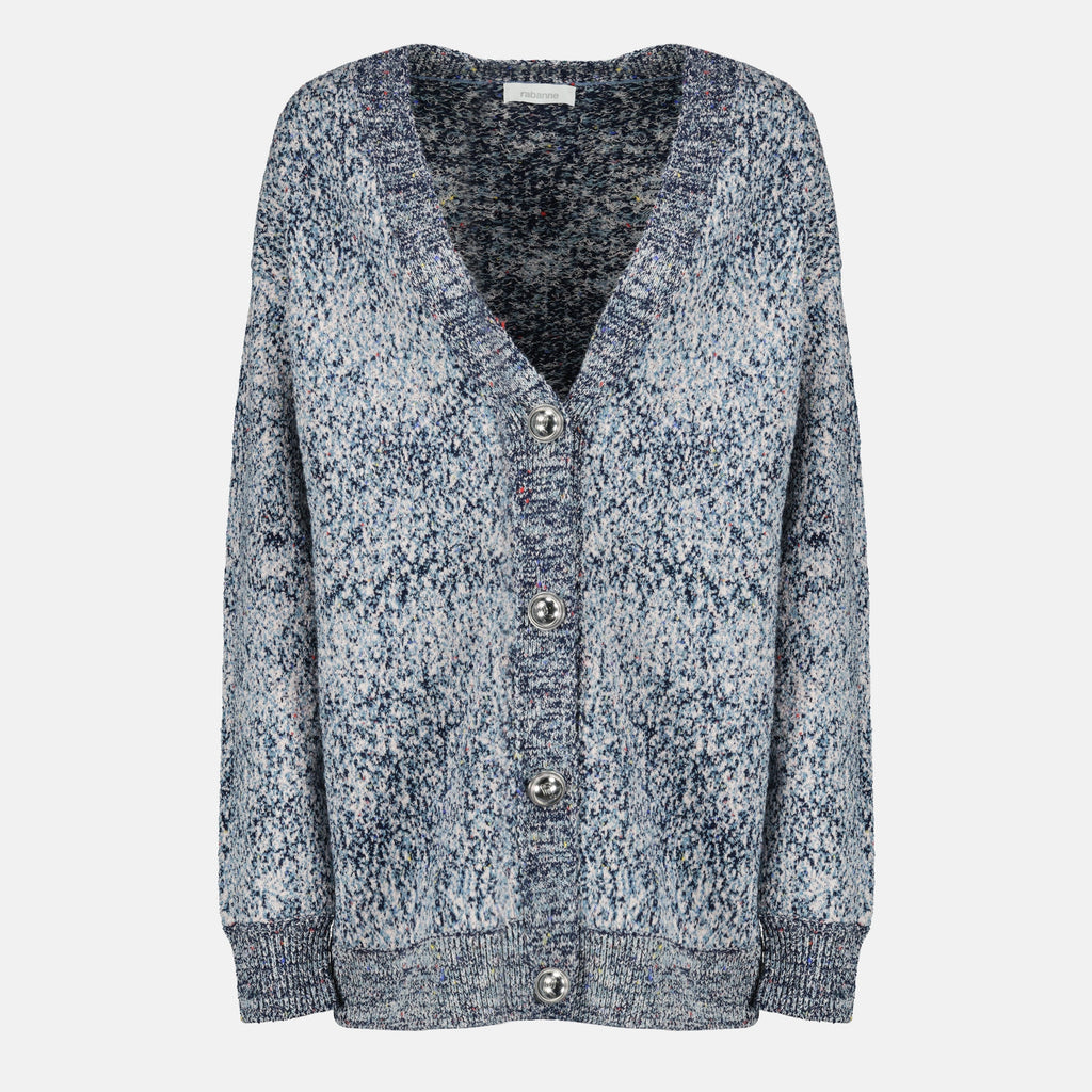Tweed Effekt Blauer Cardigan