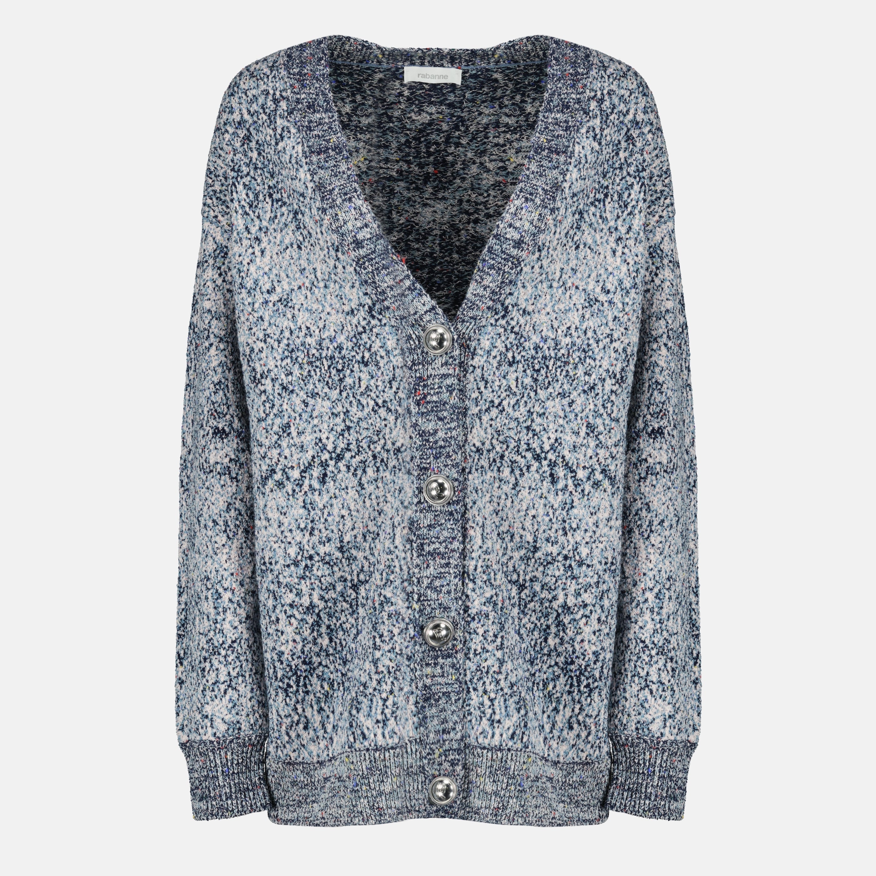 Tweed Effekt Blauer Cardigan
