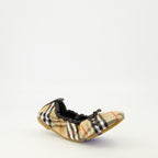Image of Fawn Check Beige Ballerinas by Burberry for Women - Season Spring-Summer 2026 - Front Right Three-Quarter View