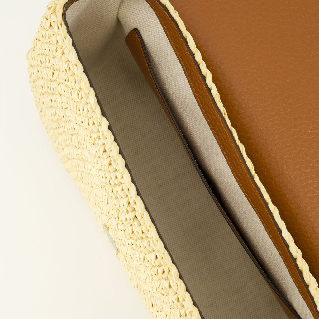 Borsa in Raffia Beige e Pelle