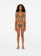 Checked bikini, Burberry swimwear, luxury beachwear, green bikini bottoms, designer swimwear