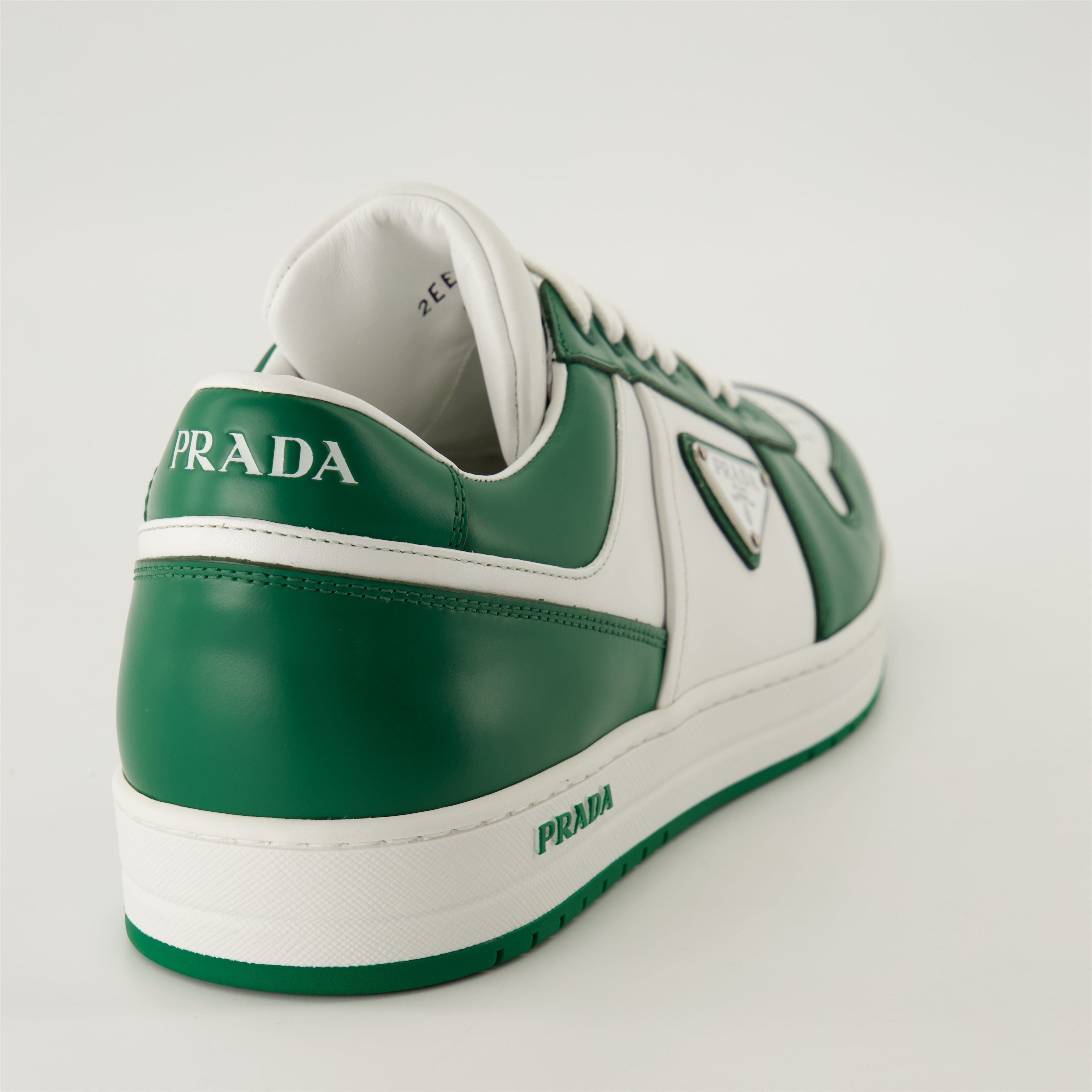 Image of Green and White Leather Sneakers by Prada for Men - Season Autumn-Winter 2024 - Back View