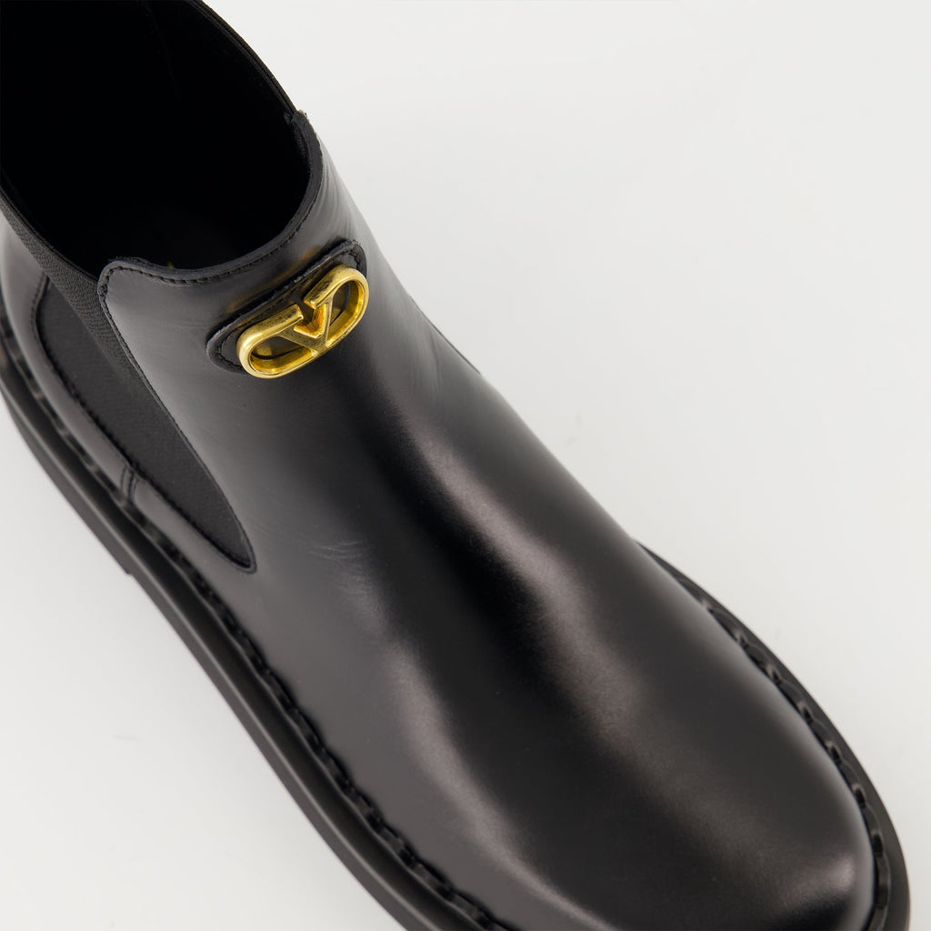 Beatle Boots, Valentino, Black Calf Leather Boots, Slip-On Boots, VLogo Signature