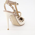 Rockstud pumps, Valentino Garavani shoes, luxury heels, white and beige pumps, high-end footwear