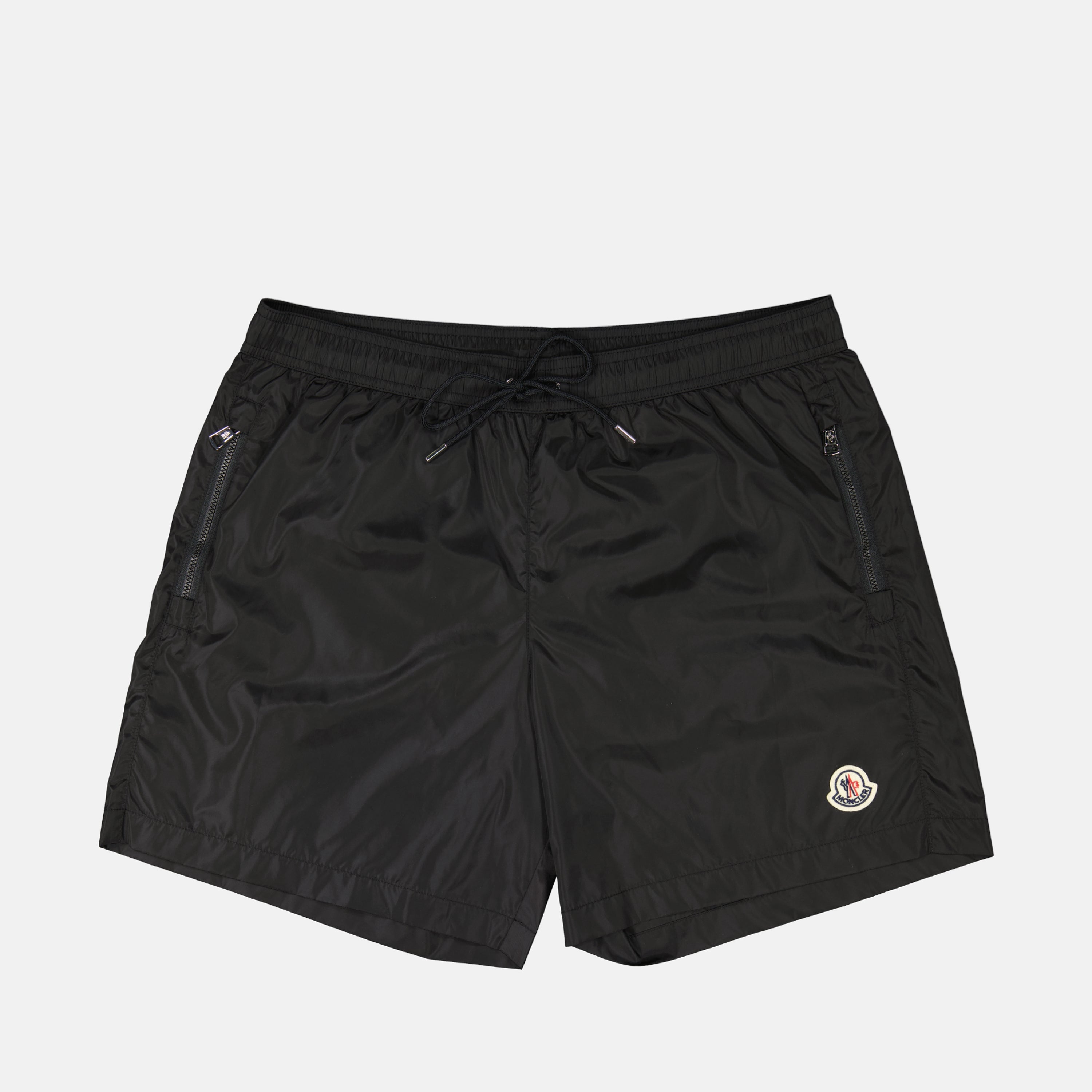 black swim shorts, Moncler swimwear, logo swim shorts, nylon swim shorts, luxury beachwear