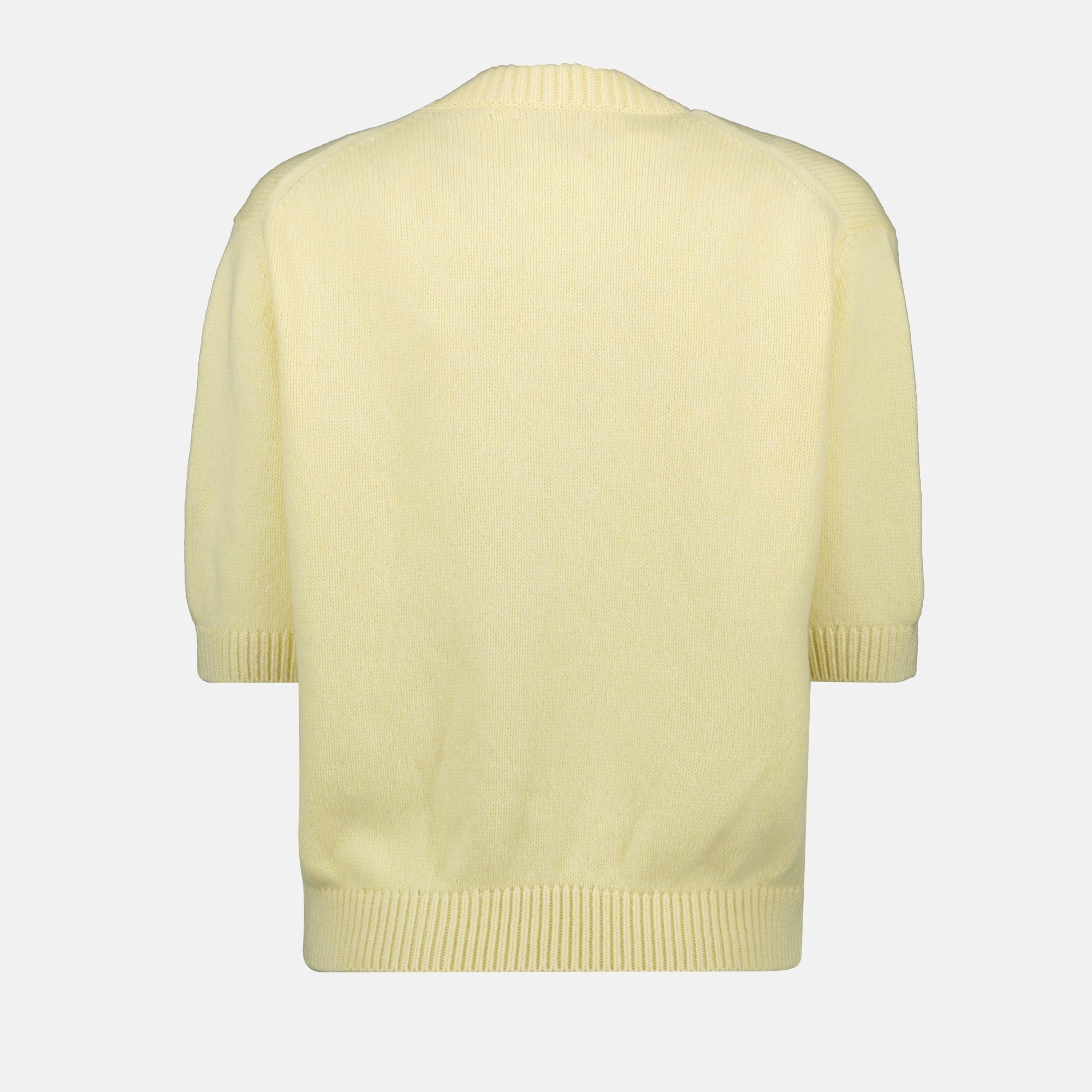 cashmere pullover, short sleeve sweater, yellow pullover, Khaite Davin, Spring-Summer collection
