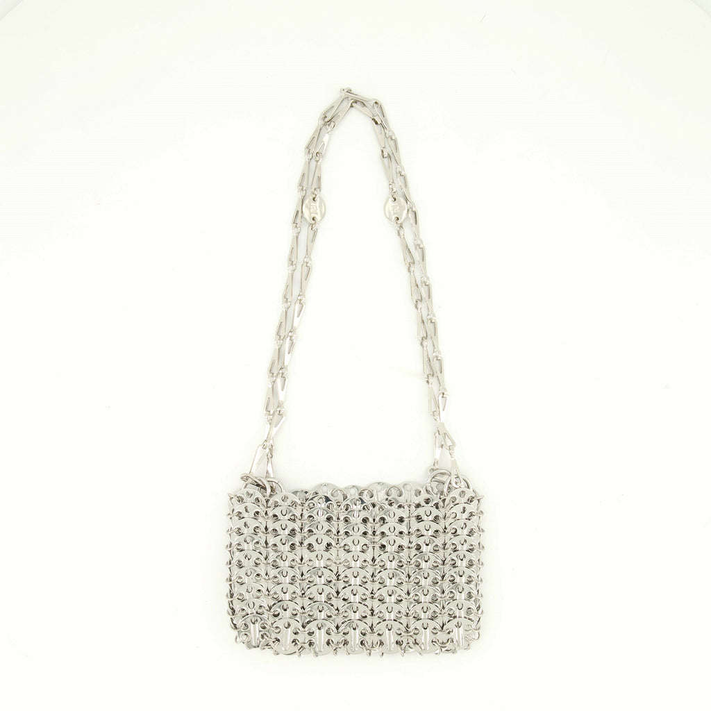 nano bag, silver metal bag, Rabanne bag, 1969 collection, polished accessory