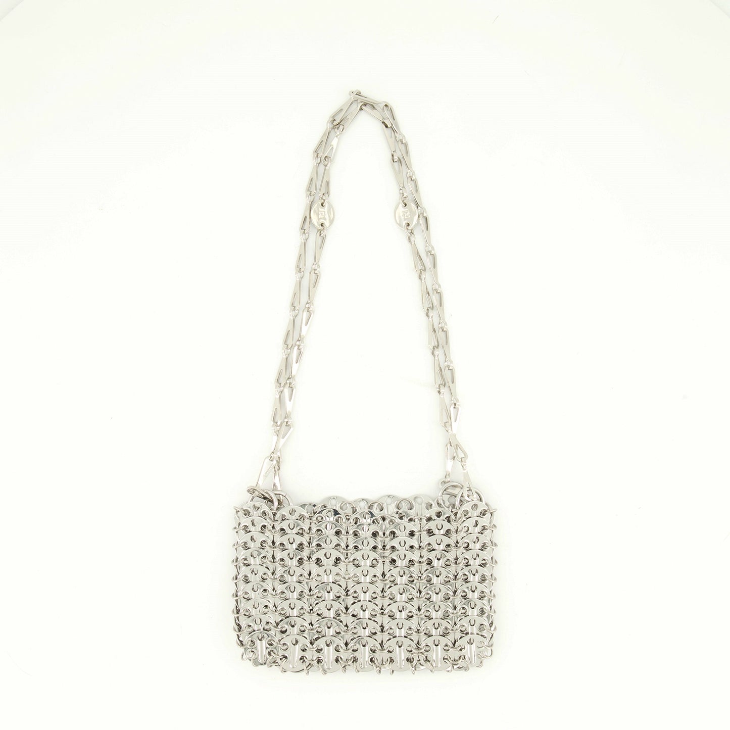 nano bag, silver metal bag, Rabanne bag, 1969 collection, polished accessory