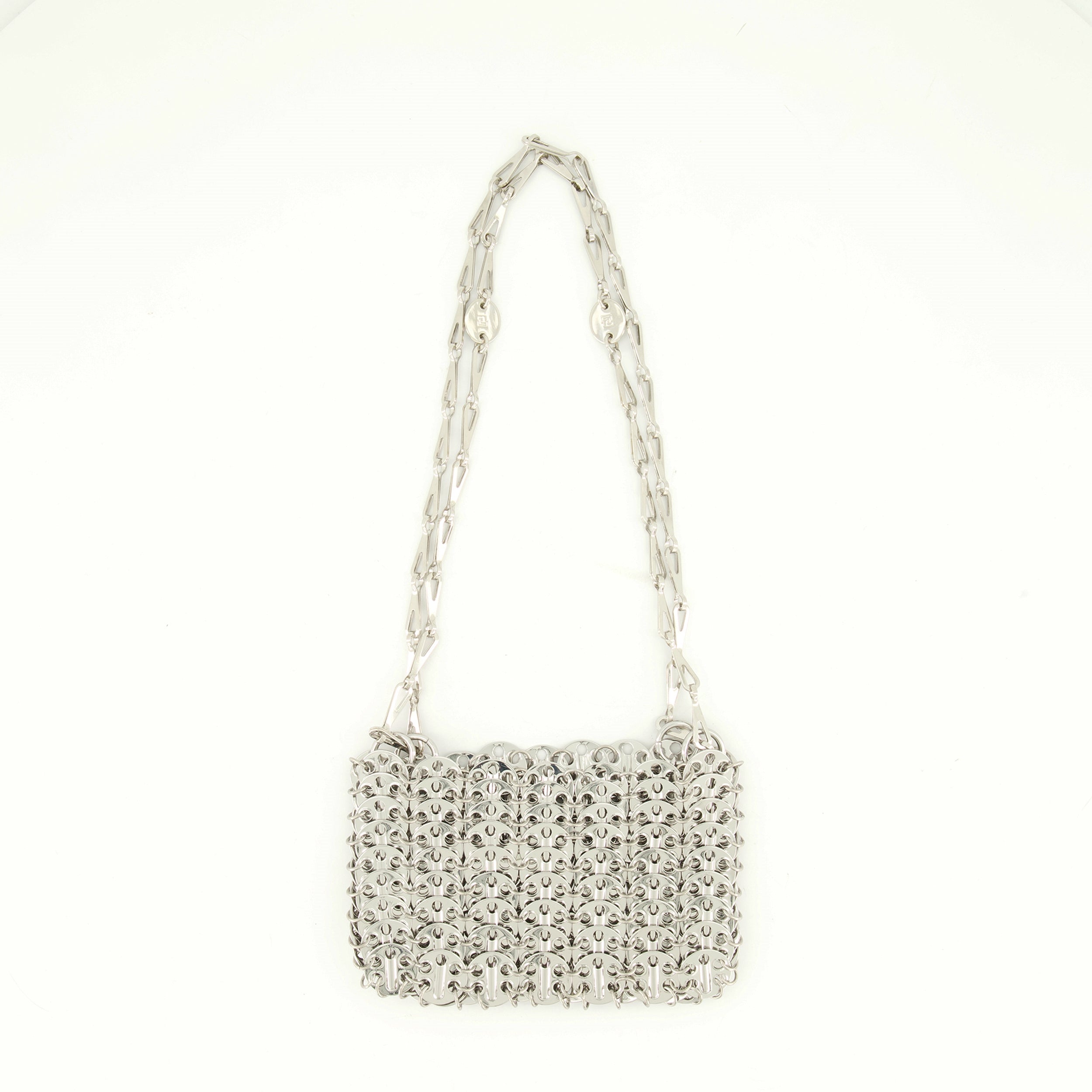 nano bag, silver metal bag, Rabanne bag, 1969 collection, polished accessory