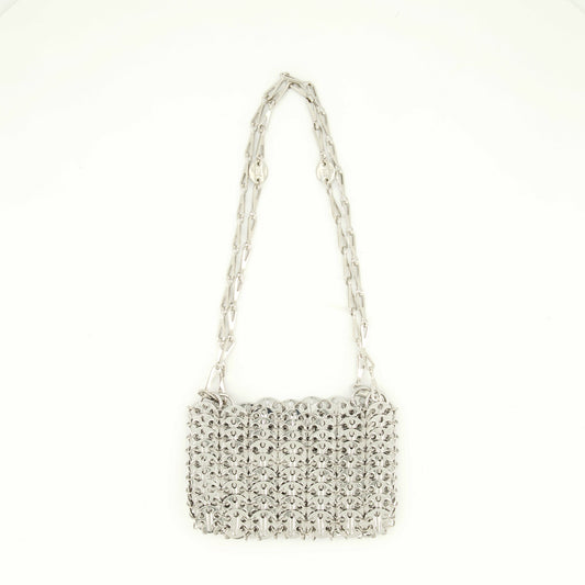 nano bag, silver metal bag, Rabanne bag, 1969 collection, polished accessory