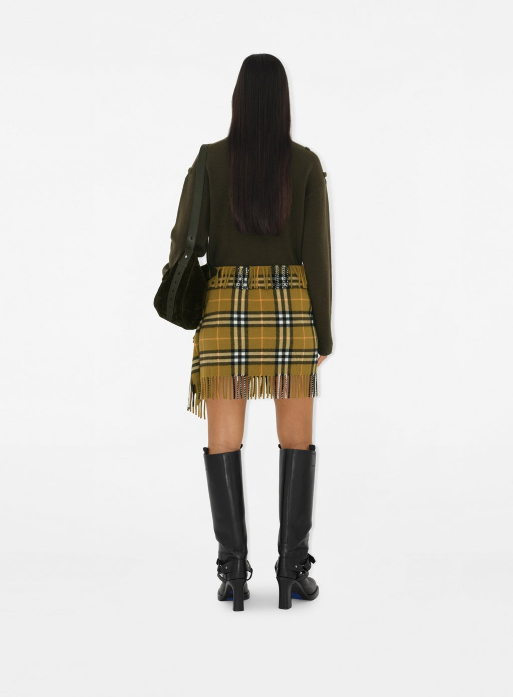 checkered scarf skirt, khaki skirt, vintage check skirt, wool cashmere skirt, Burberry skirt