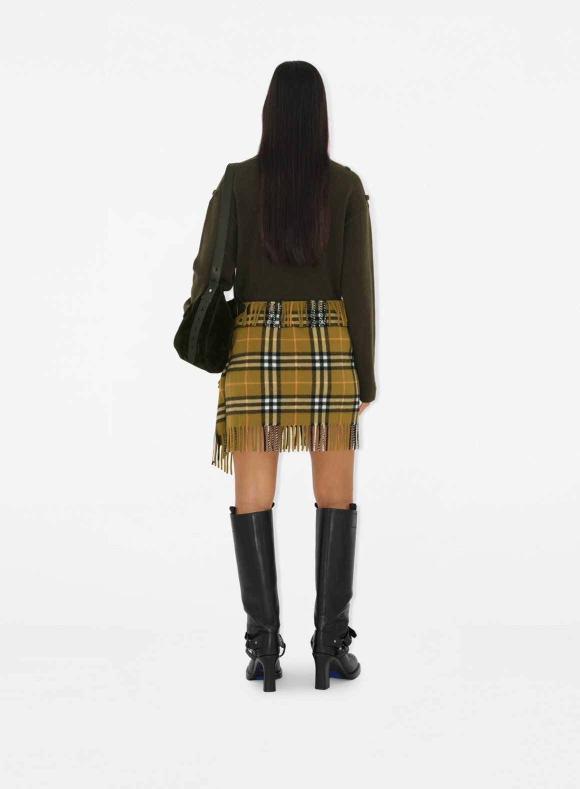 checkered scarf skirt, khaki skirt, vintage check skirt, wool cashmere skirt, Burberry skirt