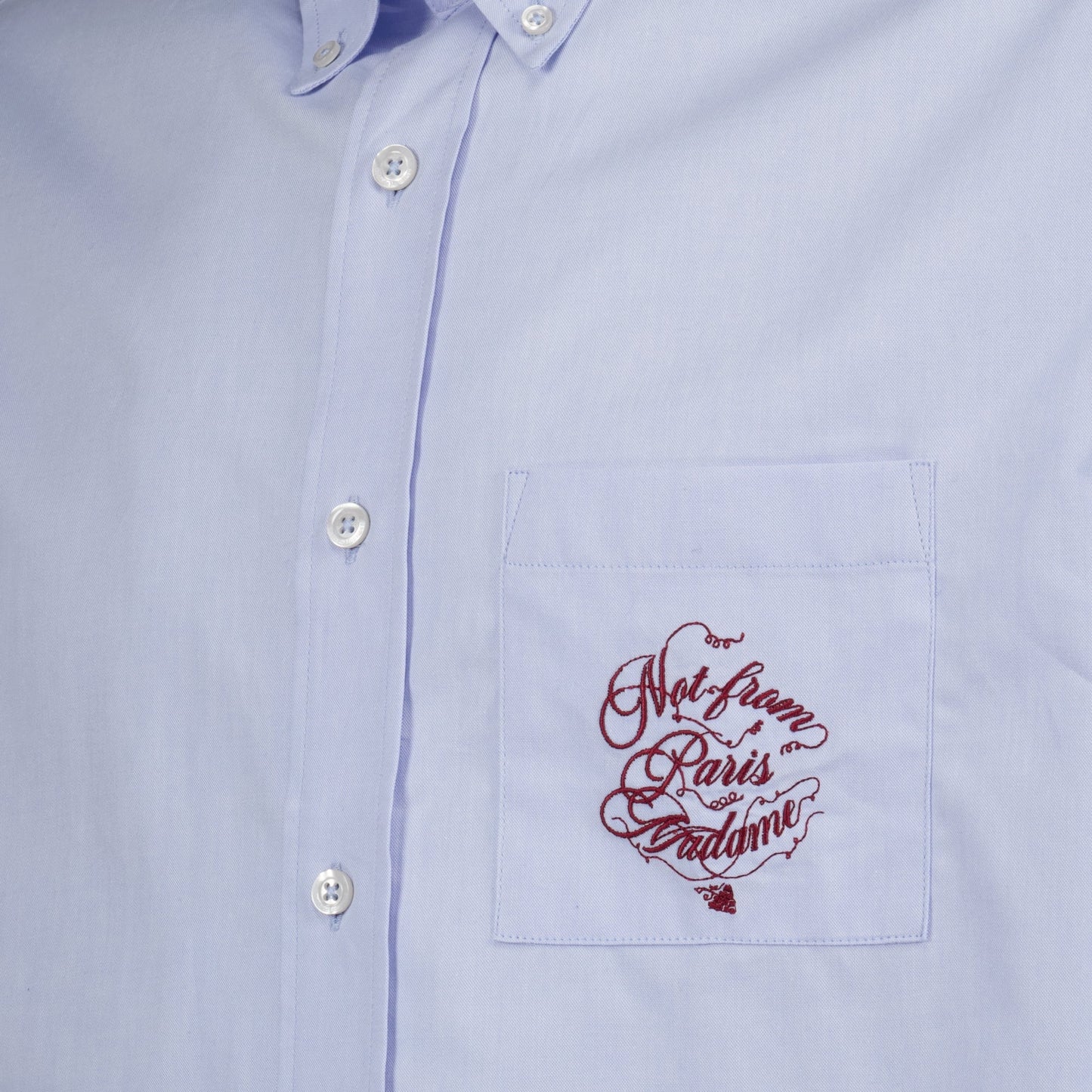 Slogan shirt, blue cotton shirt, classic design shirt, Drôle de Monsieur shirt, button-up shirt