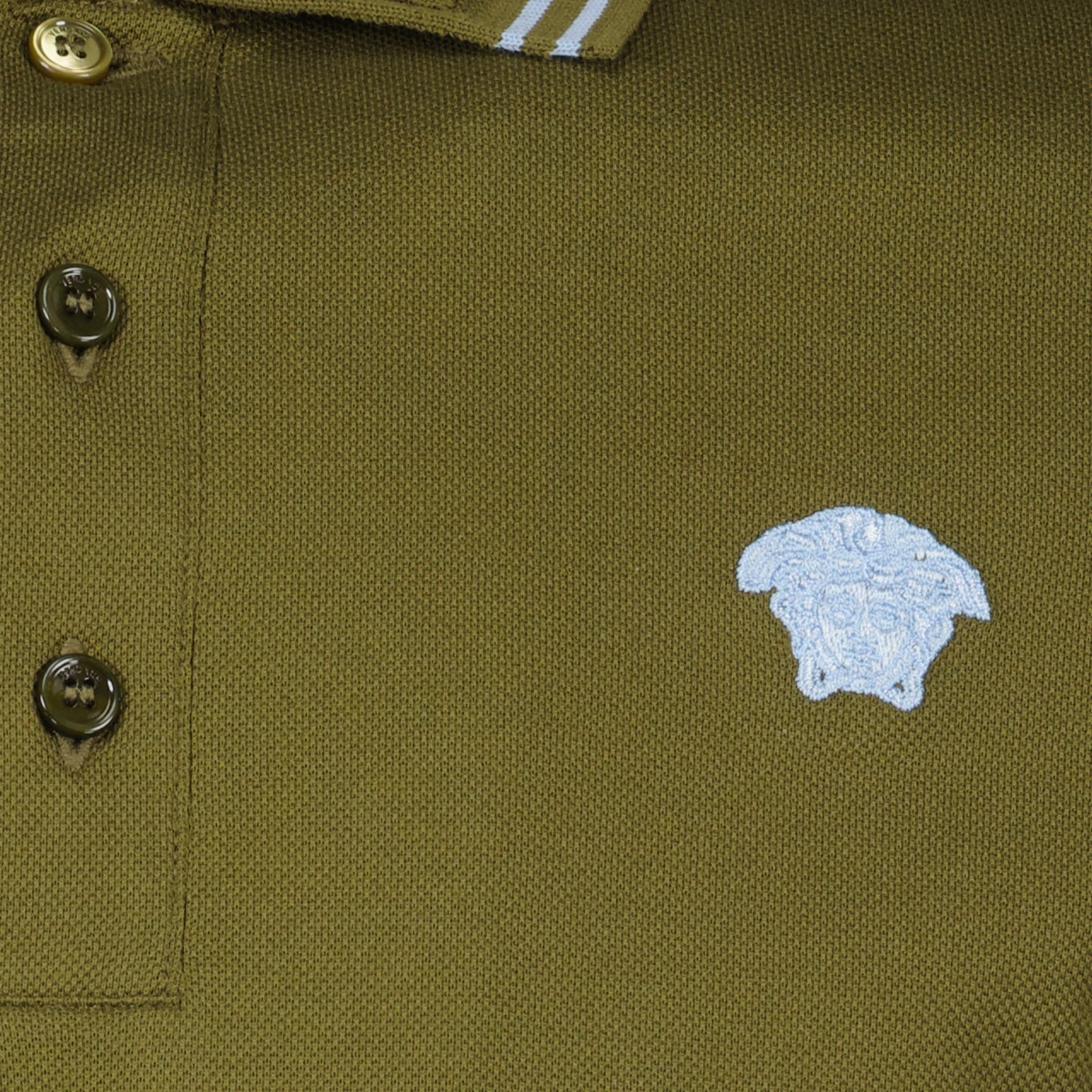 Versace polo shirt, khaki cotton polo, luxury men's polo, designer polo shirt, Autumn-Winter 2024 fashion