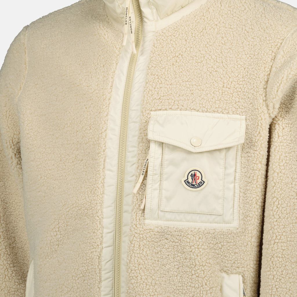 Moncler zip jacket, teddy jacket, beige jacket, men's outerwear, Autumn-Winter fashion