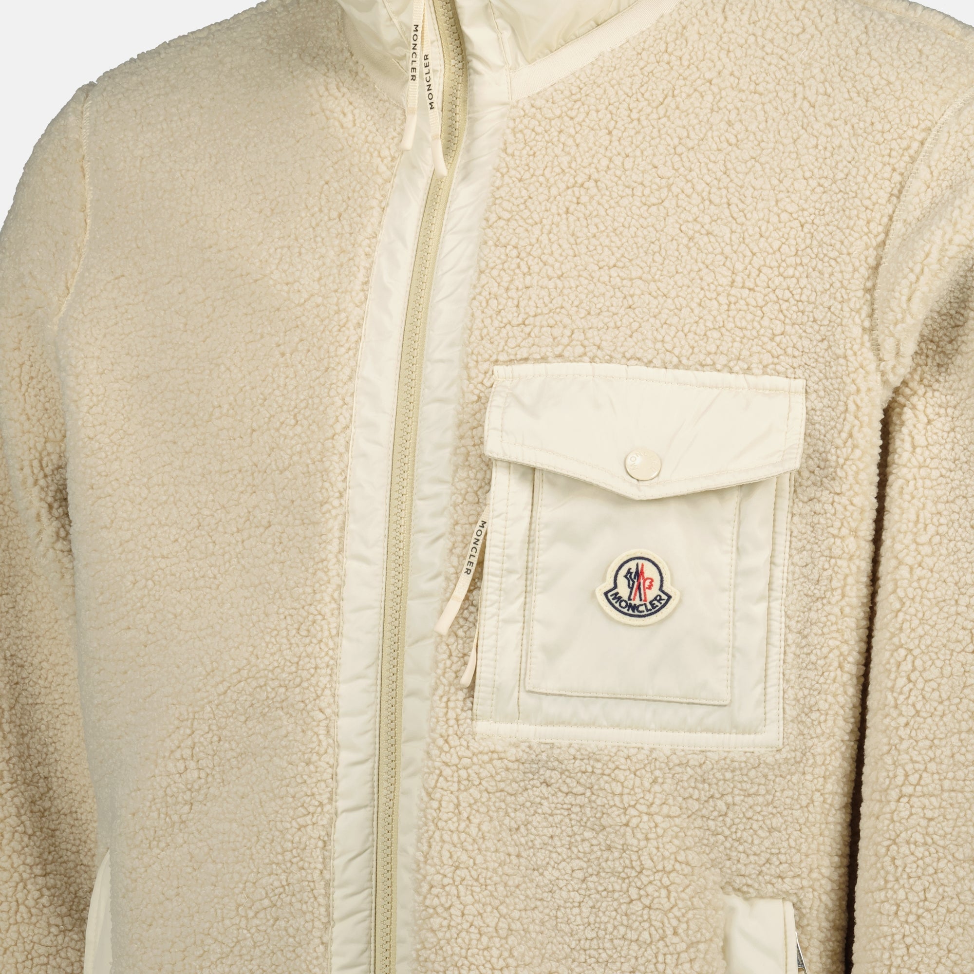Moncler zip jacket, teddy jacket, beige jacket, men's outerwear, Autumn-Winter fashion