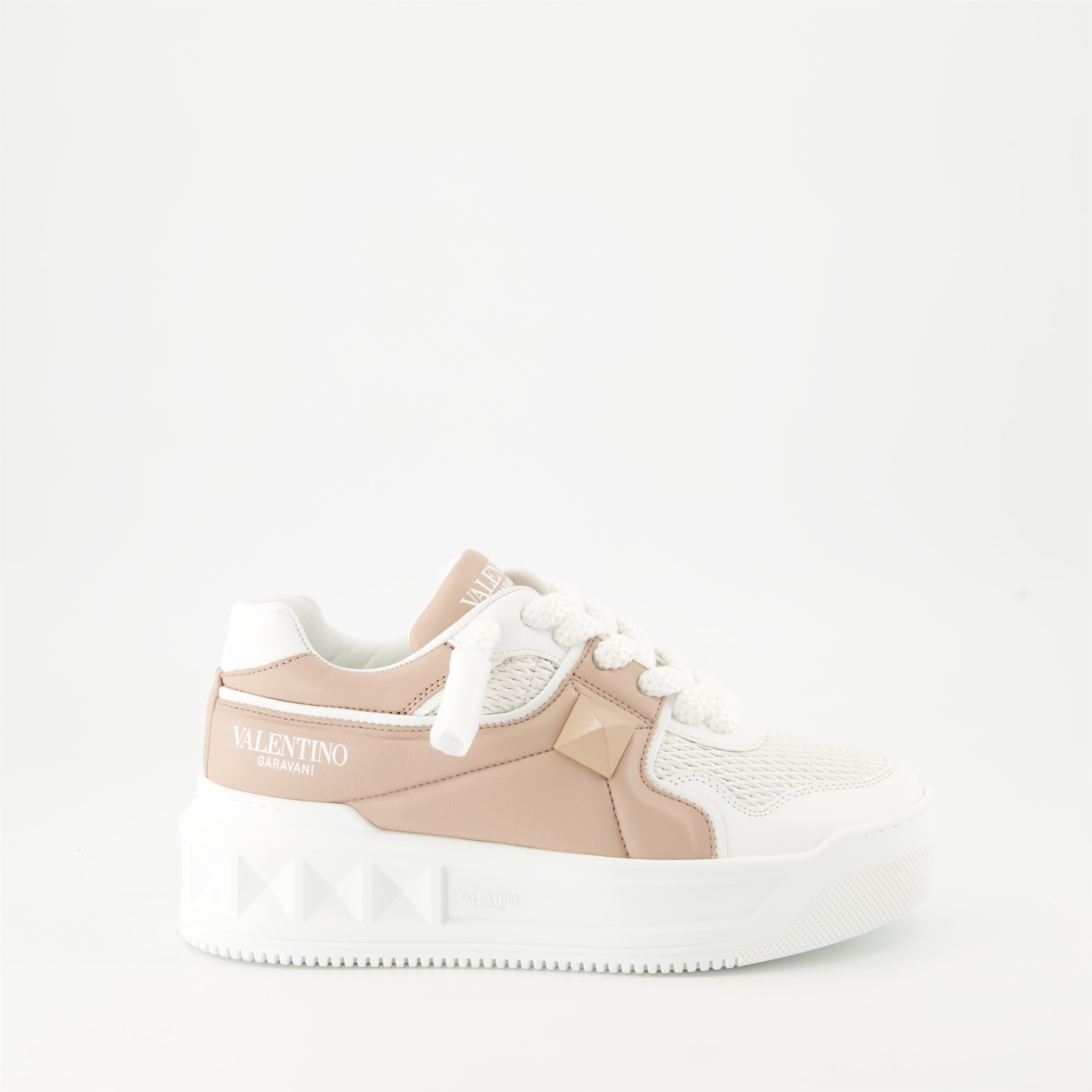One Stud XL sneakers, Valentino Garavani sneakers, powder pink leather sneakers, platform sole sneakers, luxury women's sneakers