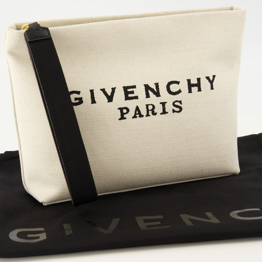 beige pouch, Givenchy accessories, canvas pouch, designer pouch, stylish clutch