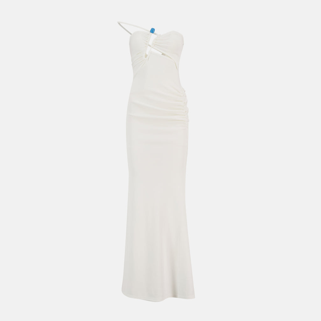 Christopher Esber dress, long white dress, sculpted bodice dress, elegant evening wear, Autumn-Winter collection