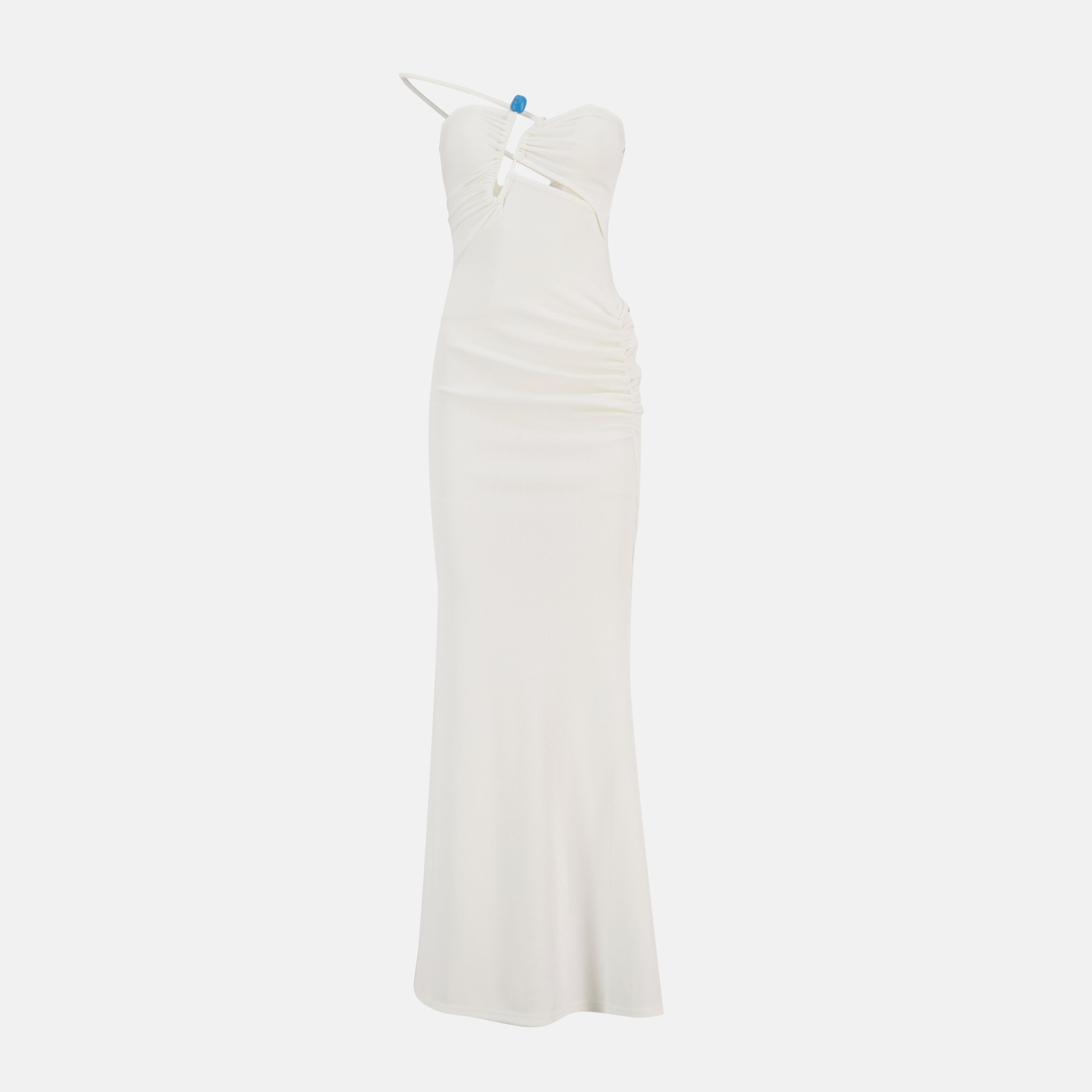 Christopher Esber dress, long white dress, sculpted bodice dress, elegant evening wear, Autumn-Winter collection