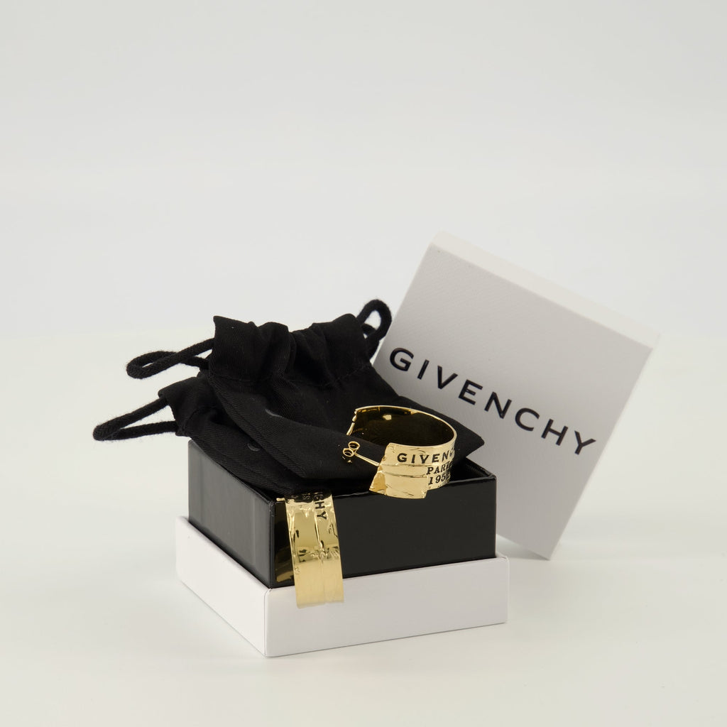 Givenchy earrings, brushed metal earrings, gold earrings, fashion accessories, Givenchy Tape collection