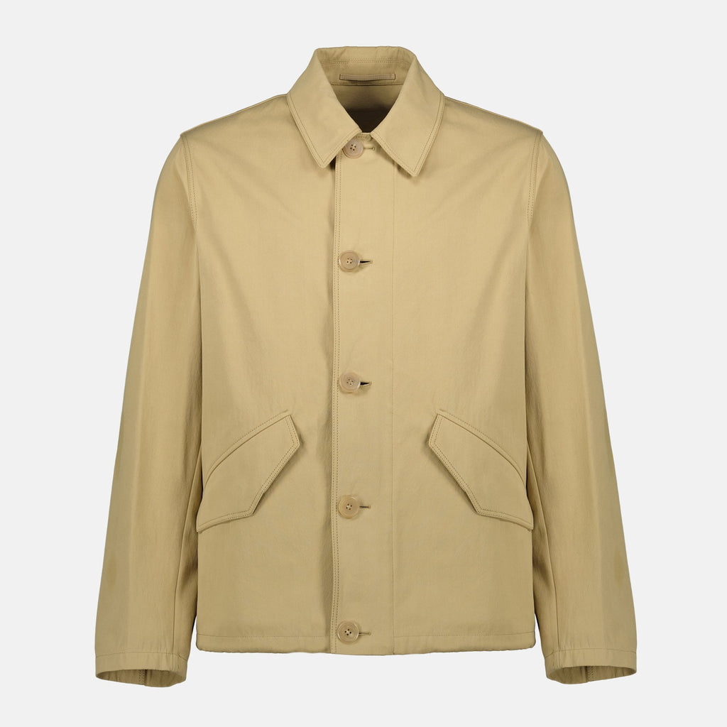 Imagem de um casaco de algodão bege da Prada para homens - Temporada Primavera-Verão 2026 - Vista Frontal