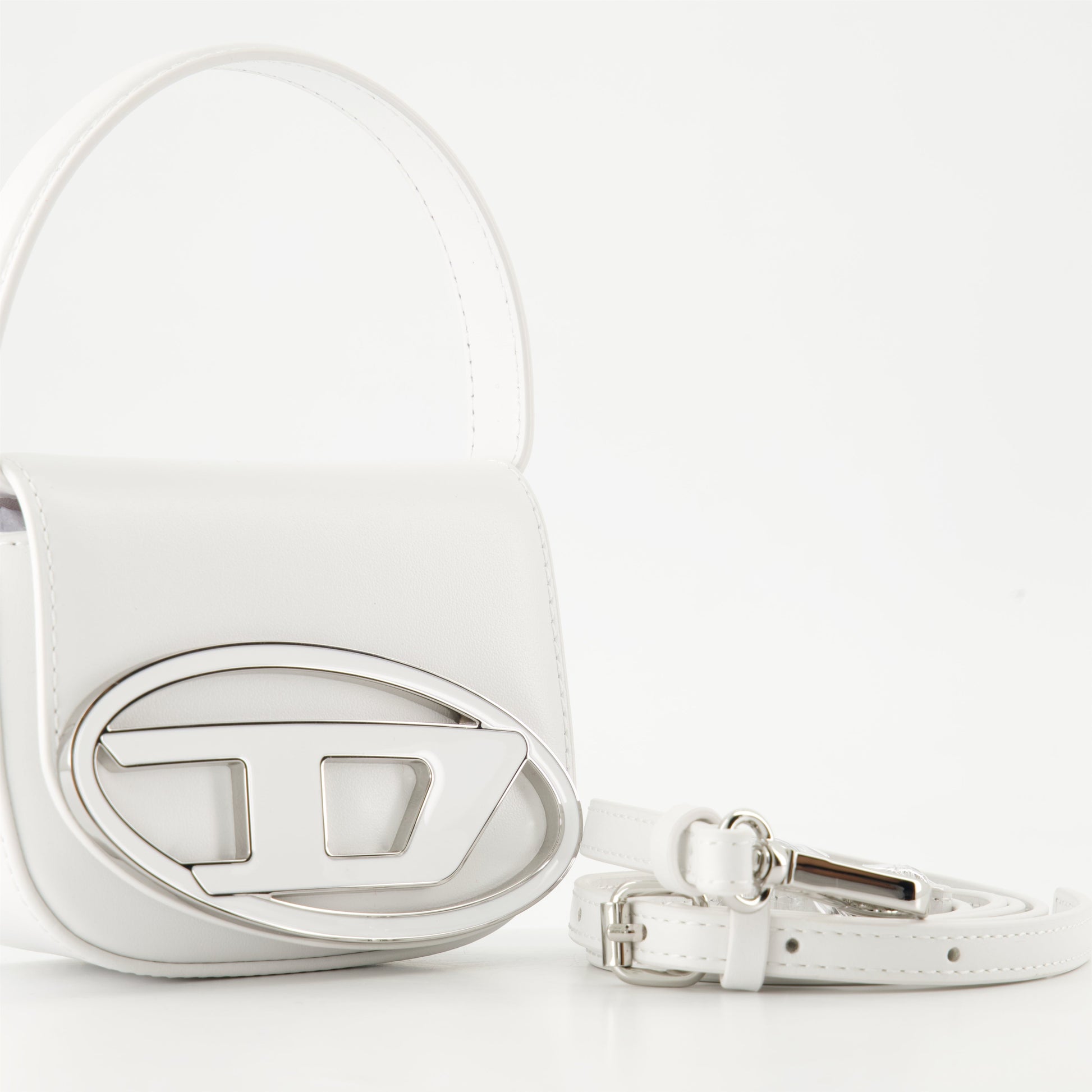 Diesel 1DR XS Mini Bag, White Leather Bag, Mini Handbag, Designer White Bag, Luxury Mini Bag