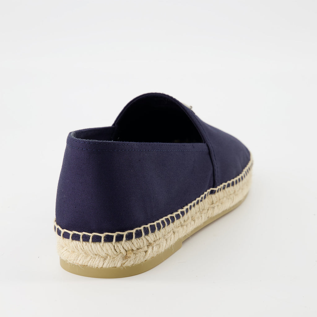 Prada espadrilles, navy cotton shoes, raffia sole, luxury footwear, spring summer collection