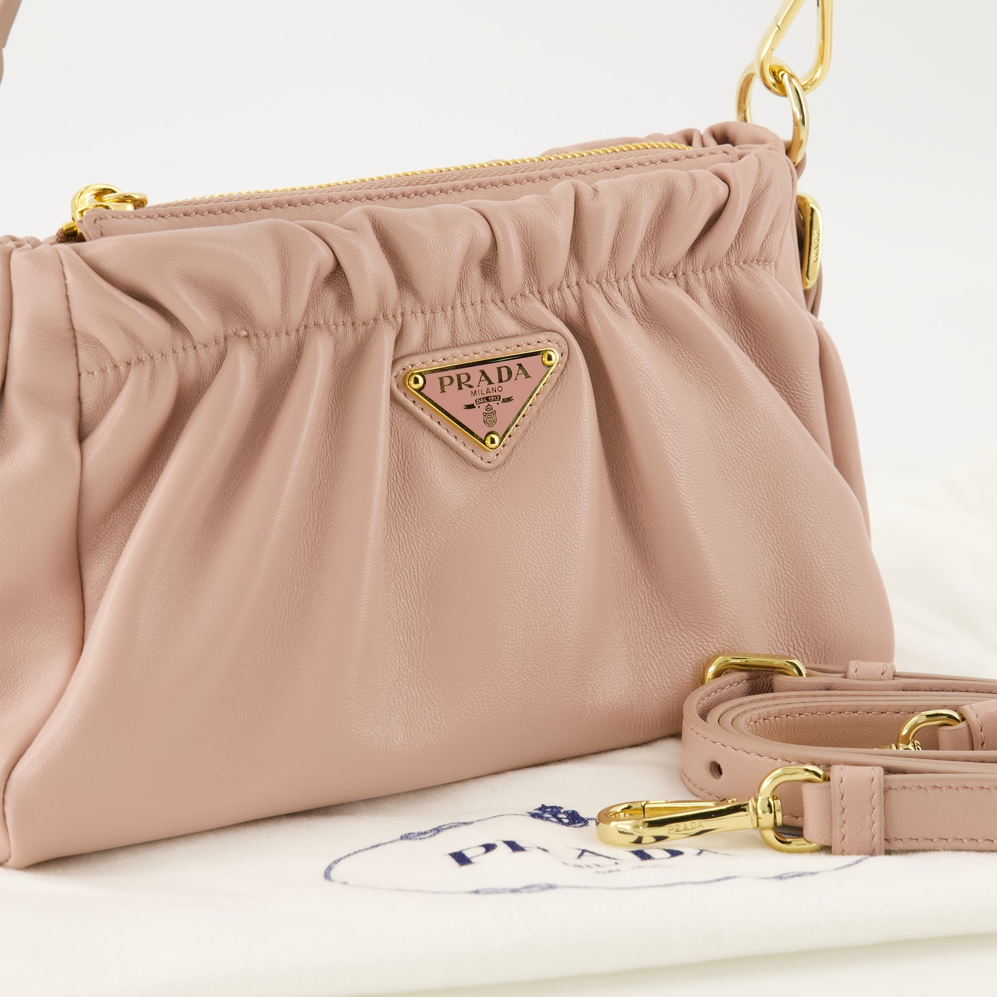Image of Nappa Leather Pink Bag by Prada for Women - Season Spring-Summer 2026 - Detail View 1