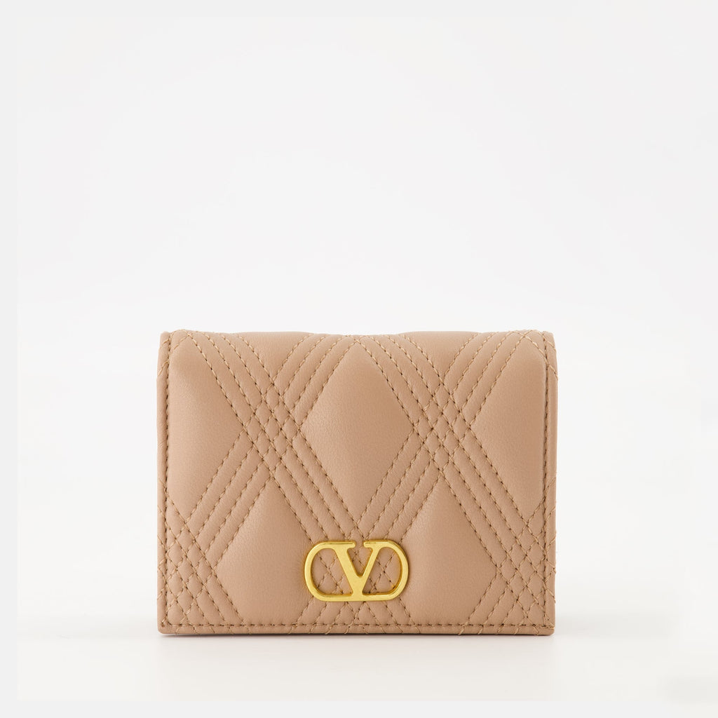 Quiltie 67 wallet, Valentino Garavani, quilted leather wallet, designer wallet, pink wallet