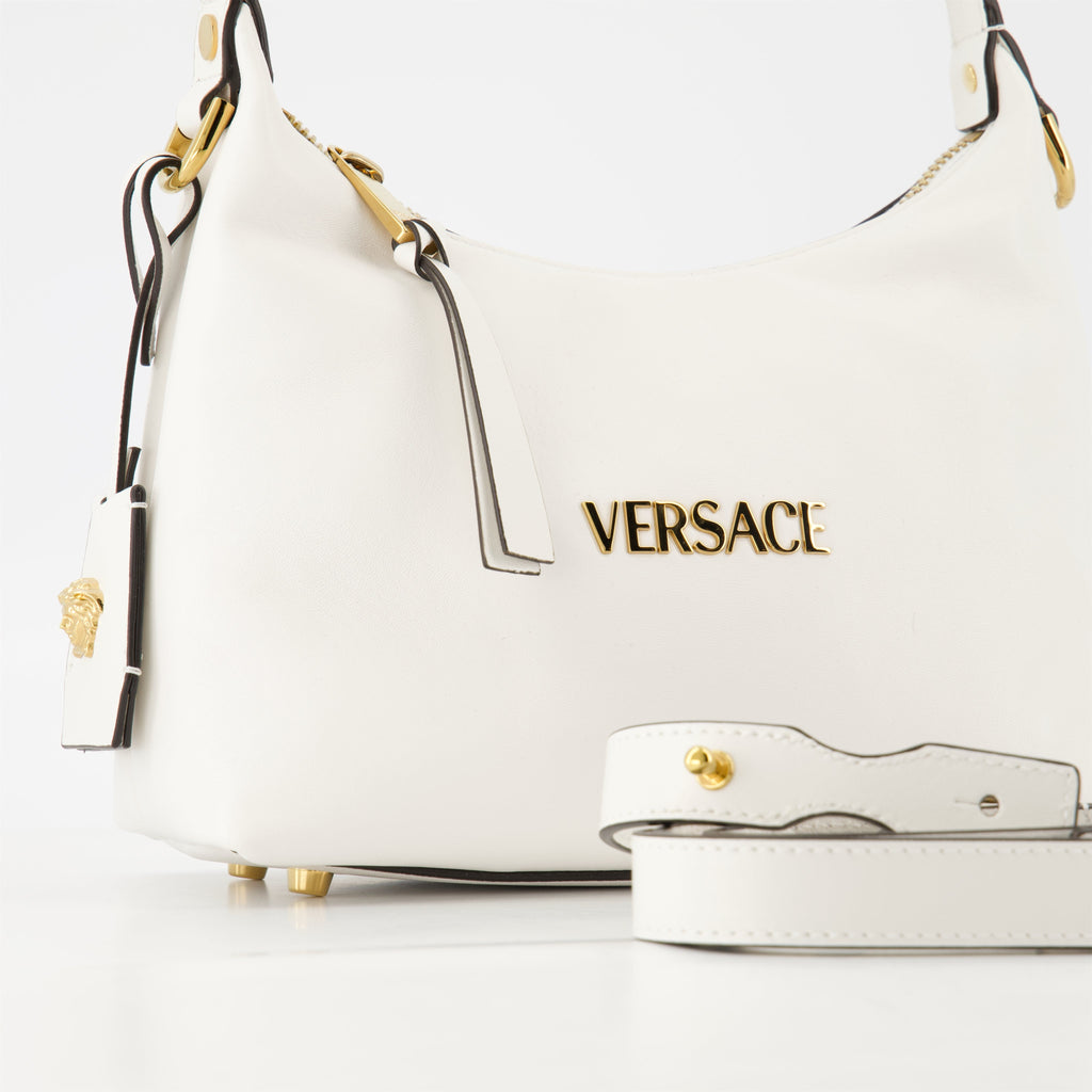 Hobo bag, Versace bag, white leather bag, luxury accessories, women's handbag