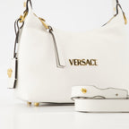 Hobo bag, Versace bag, white leather bag, luxury accessories, women's handbag