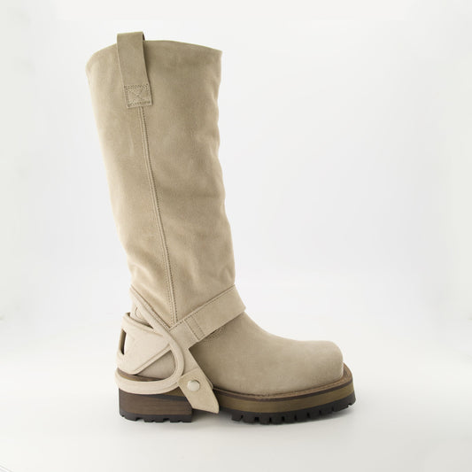 beige suede boots, Diesel Texan boots, mid-height boots, leather sole boots, Spring-Summer 2025 collection