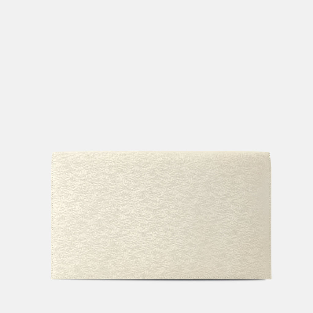 Uptown Clutch, Saint Laurent Clutch, textured leather pouch, ivory envelope clutch, luxury accessory