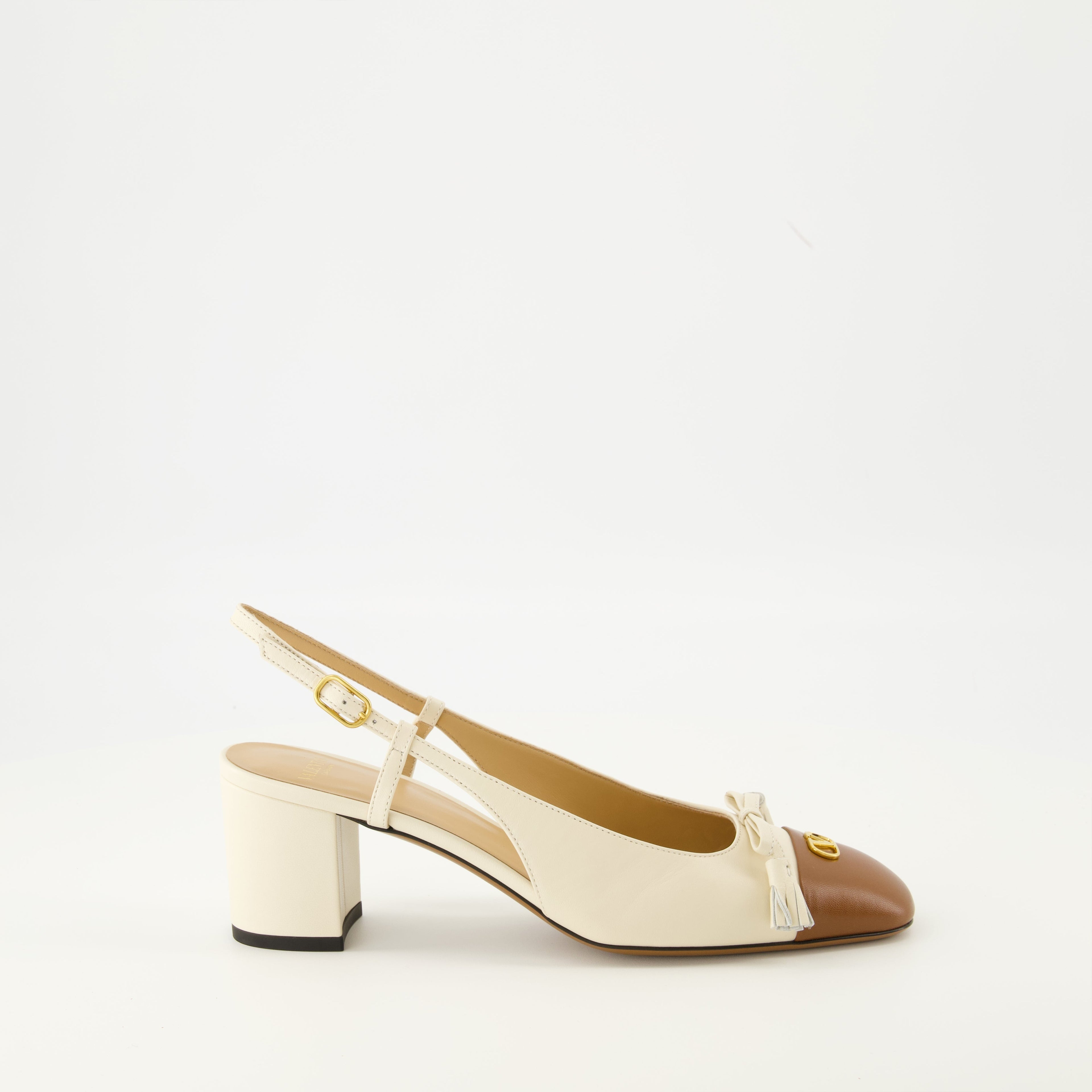 Valet du Roi heels, Valentino shoes, beige leather heels, adjustable ankle strap, VLogo signature