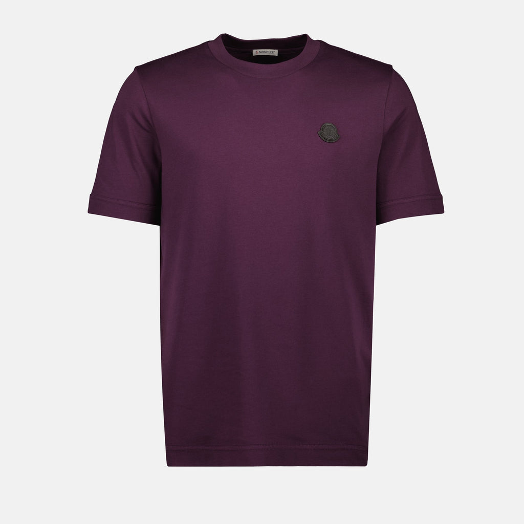 Image du T-shirt en cuir Bordeaux avec logo de Moncler pour hommes - Saison Automne-Hiver 2025 - Vue de face