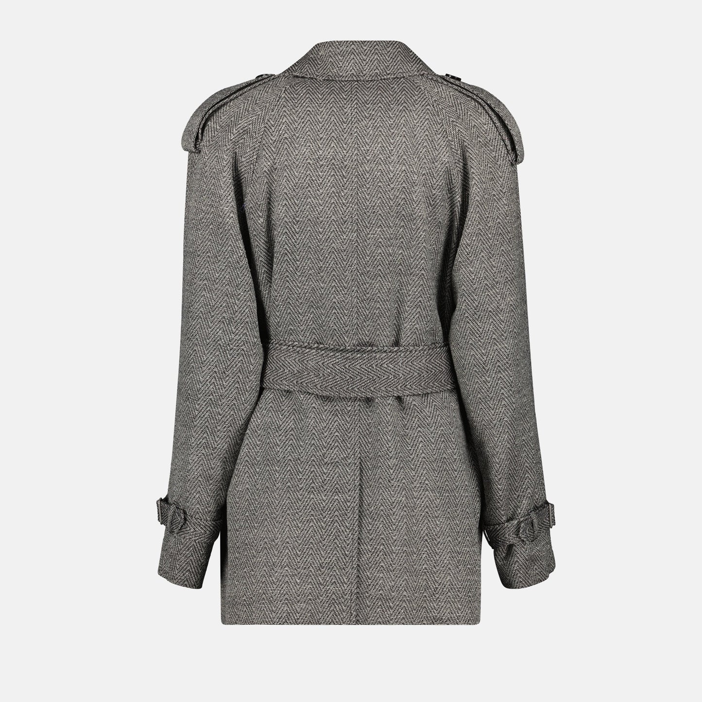 Burberry trench coat, grey wool trench, luxurious trench coat, Autumn-Winter 2024, wool and silk coat